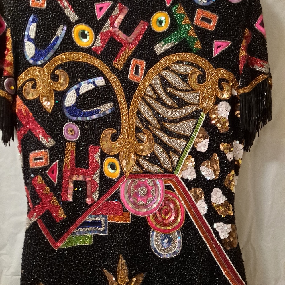 Naeem Khan Fully Beaded Fringe Silk Dress, Small - Picture 2 of 8